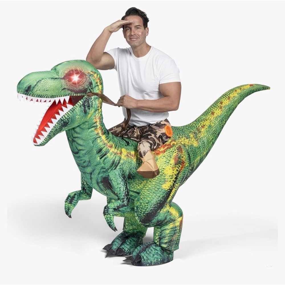 NEW Spooktacular Creations Inflatable Ride a Raptor Costume Adult One Size Green